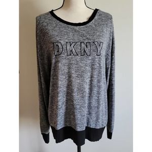 DKNY Logo Grey and Black Pullover Sweater Sz Large